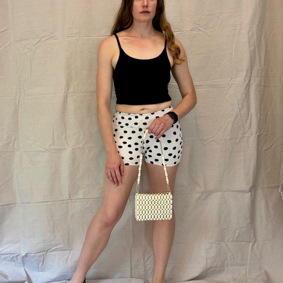 Vintage 60s Mid Century Modern White Wooden Beaded Mini Shoulder Bag - Picture 1 of 11